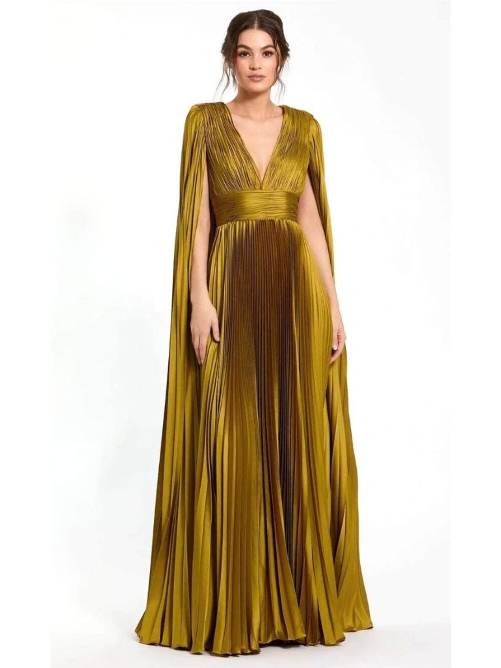Mac Duggal Pleated Charmeuse V Neck Gown Elegant Glam Formal Luxury Womens 6